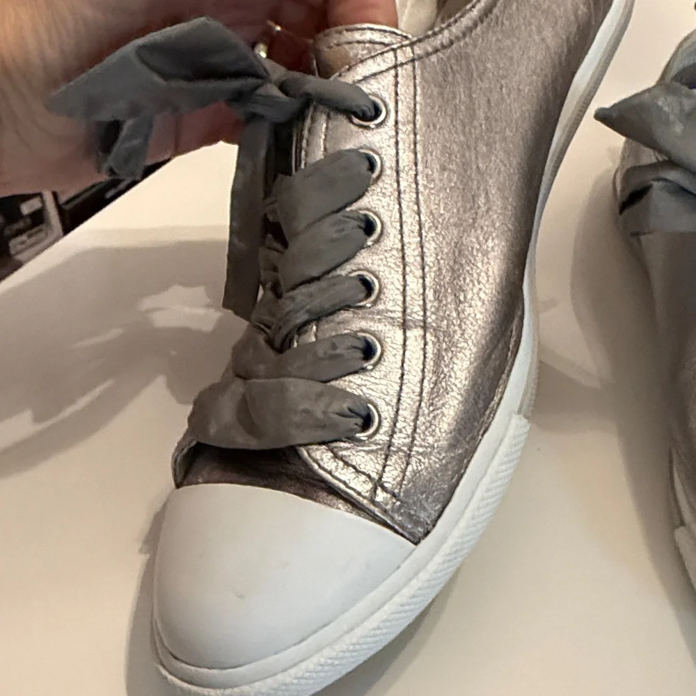 Prada Women's Metallic Silver Lace Up  Sneakers - Picture 6 of 10